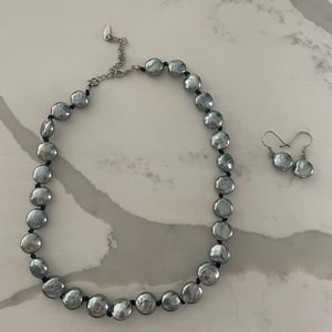 Gray beaded necklace with earrings